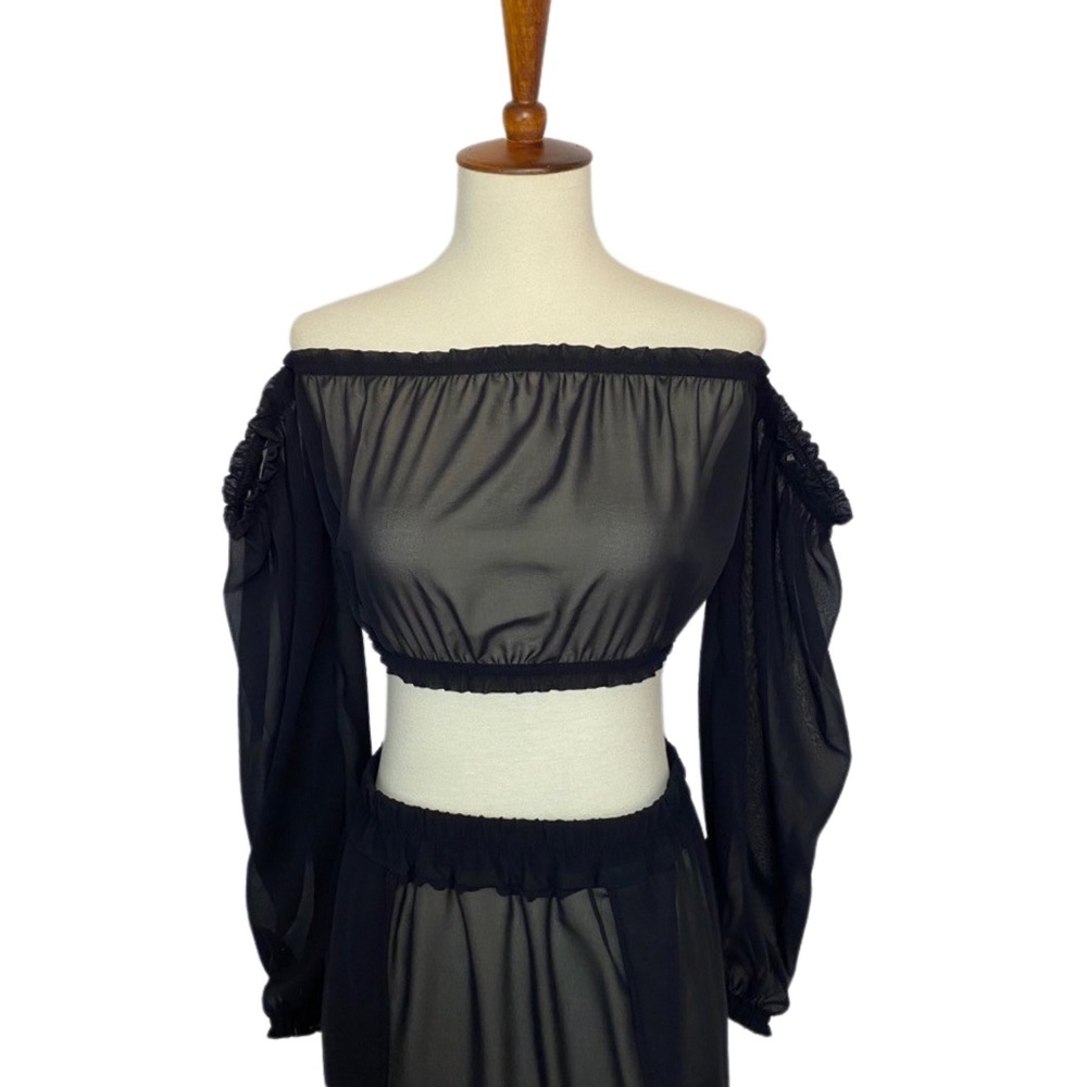 Sexy Black 2 Pcs Crop Top with Maxi Skirt Beach Coverup - Picture 10 of 15